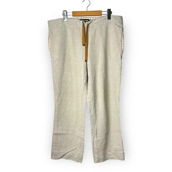 Betabrand Tan Linen Drawstring Loose Fit Ankle Pants - Picture 1 of 8